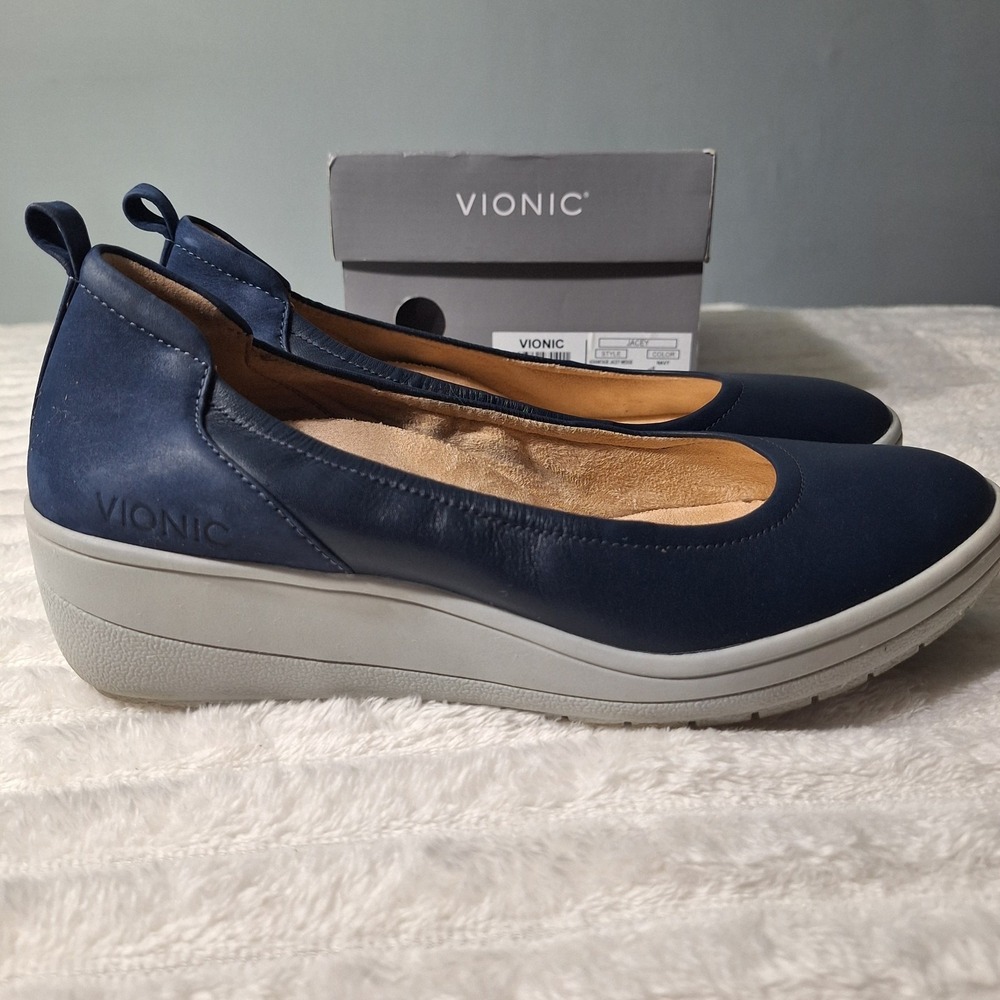 Vionic Jacey Slip-Ons Slip-on Wedge Shoes Womens 8.5 Navy Gray Sole Comfort - Picture 5 of 13